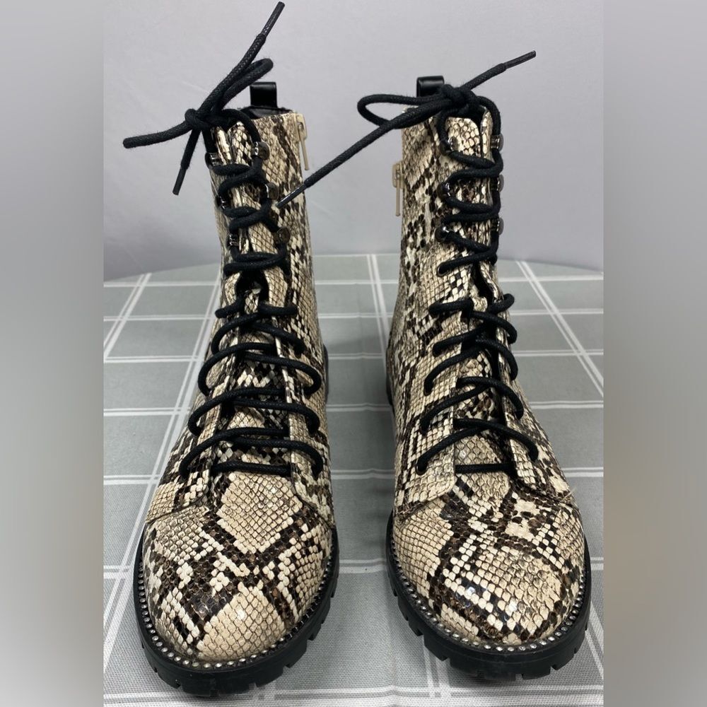 Express Snakeskin Print Combat Boot Side Zip Rhin… - image 2